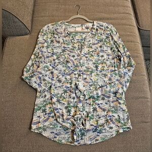Zac & Rachel Lemons Graphic Print Button Casual Vintage Top Size Large